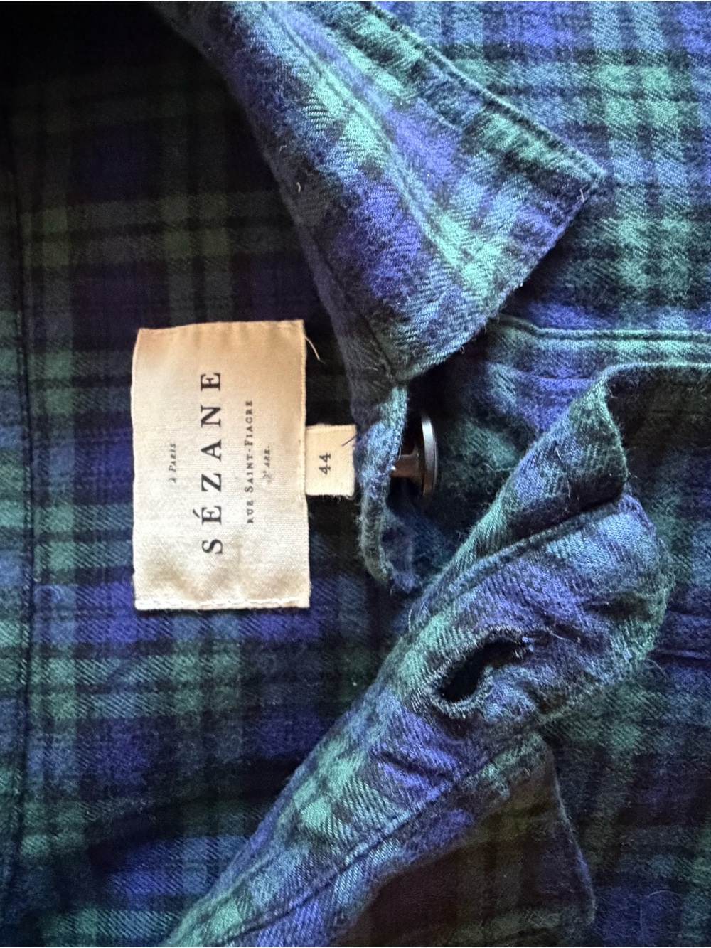 Sezane Navy and Green Plaid Flannel Dress 44 - Picture 6 of 6